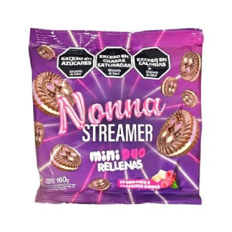 GALLETAS NONNA STREAMER RELLENAS CHOCOLATE BLANCO Y FRAMBUESA X 160 GR.