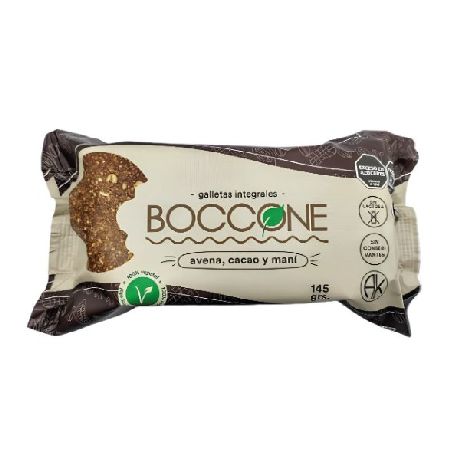 GALLETAS BOCCONE INTEGRALES AVENA, CACAO Y MANI X 145 GR.
