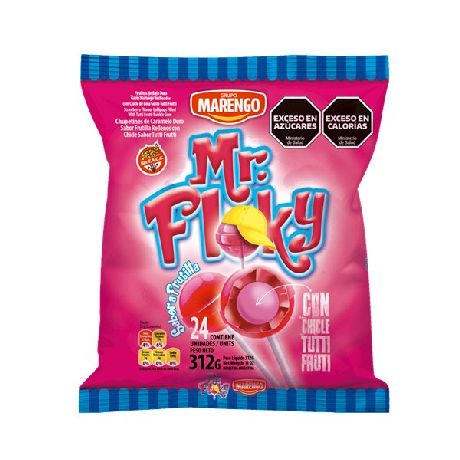 CHUPETIN MARENGO MR.FLOKY CON CHICLE FRUTILLA X 312 GR