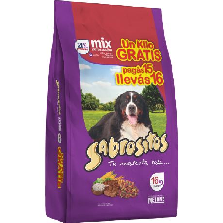 ALIMENTO PARA PERRO SABROSITOS ADULTO CARNE CEREAL Y VEGETALES X 15 + 1 KG.