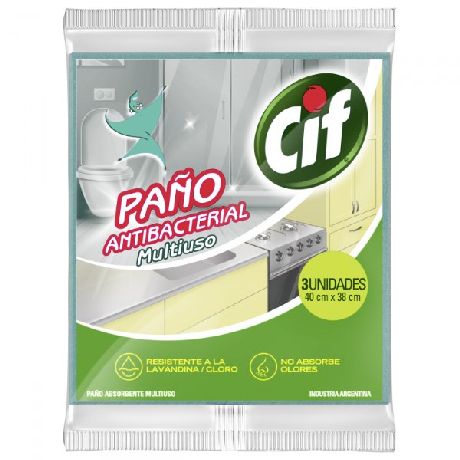 PAÑO CIF MULTIUSO ANTIBACTERIAL X 3 UN.