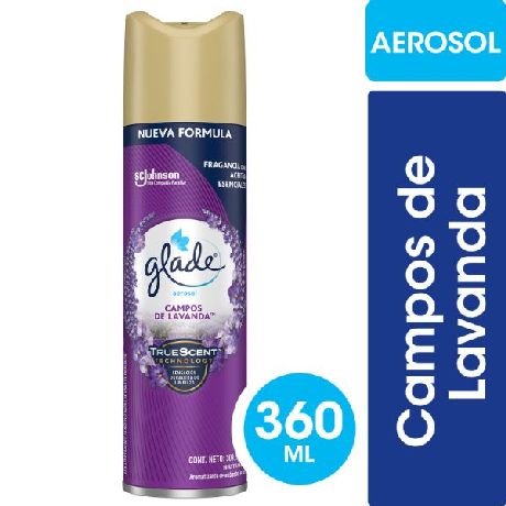 DESODORANTE DE AMBIENTE GLADE CAMPOS DE LAVANDA AEROSOL X 360 ML.