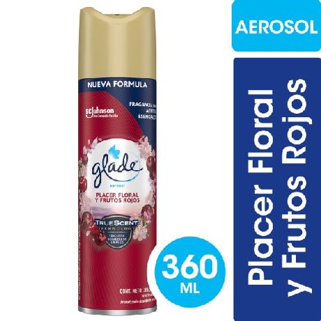 DESODORANTE DE AMBIENTE GLADE PLACER FLORAL Y FRUTOS ROJOS AEROSOL X 360 ML.