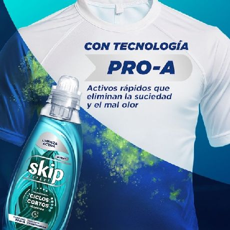 JABÓN LÍQUIDO CONCENTRADO SKIP PARA CICLO CORTO LIMPIEZA ACTIVA BOTELLA X 800 ML.