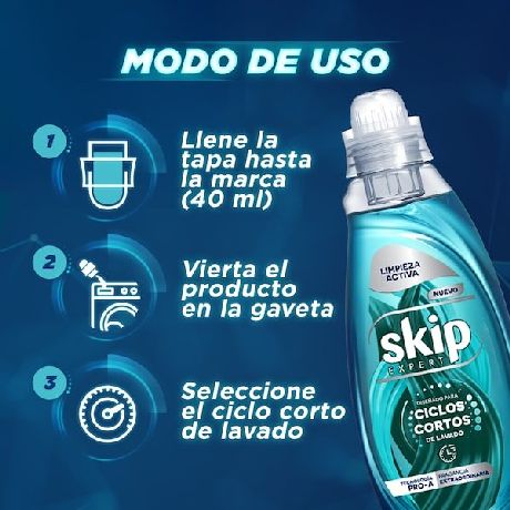 JABÓN LÍQUIDO CONCENTRADO SKIP PARA CICLO CORTO LIMPIEZA ACTIVA BOTELLA X 800 ML.