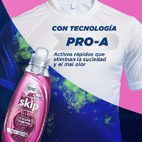 JABÓN LÍQUIDO CONCENTRADO SKIP PARA CICLO CORTO CUIDADO ACTIVO BOTELLA X 800 ML.