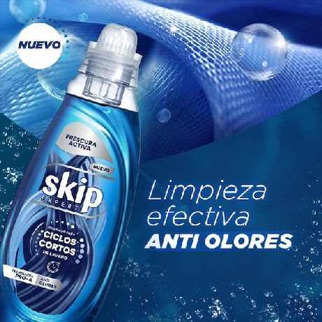 JABÓN LÍQUIDO CONCENTRADO SKIP PARA CICLO CORTO FRESCURA ACTIVA BOTELLA X 800 ML.