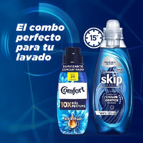 JABÓN LÍQUIDO CONCENTRADO SKIP PARA CICLO CORTO FRESCURA ACTIVA BOTELLA X 800 ML.