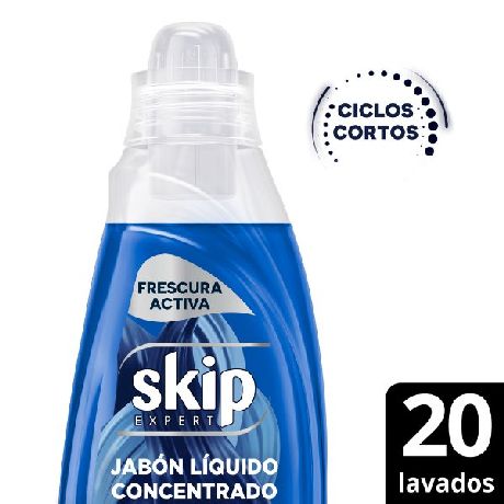 JABÓN LÍQUIDO CONCENTRADO SKIP PARA CICLO CORTO FRESCURA ACTIVA BOTELLA X 800 ML.