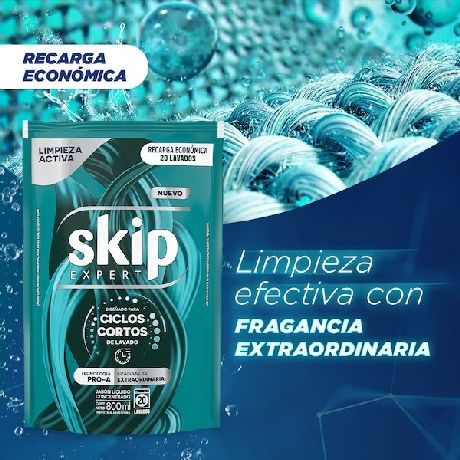 JABÓN LÍQUIDO CONCENTRADO SKIP PARA CICLO CORTO LIMPIEZA ACTIVA DOYPACK X 800 ML.