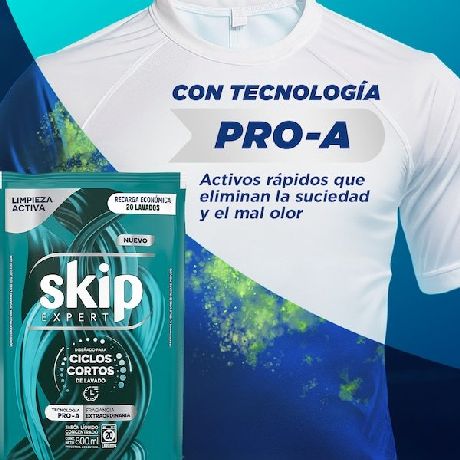 JABÓN LÍQUIDO CONCENTRADO SKIP PARA CICLO CORTO LIMPIEZA ACTIVA DOYPACK X 800 ML.
