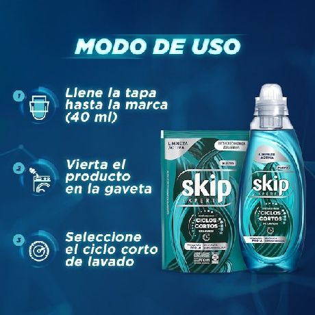 JABÓN LÍQUIDO CONCENTRADO SKIP PARA CICLO CORTO LIMPIEZA ACTIVA DOYPACK X 800 ML.