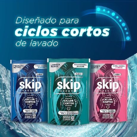 JABÓN LÍQUIDO CONCENTRADO SKIP PARA CICLO CORTO LIMPIEZA ACTIVA DOYPACK X 800 ML.