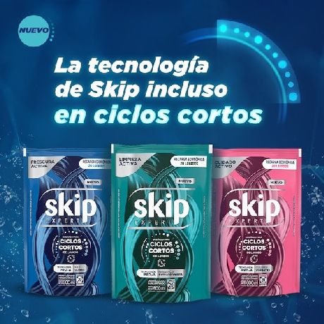 JABÓN LÍQUIDO CONCENTRADO SKIP PARA CICLO CORTO CUIDADO ACTIVO DOYPACK X 800 ML.