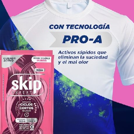 JABÓN LÍQUIDO CONCENTRADO SKIP PARA CICLO CORTO CUIDADO ACTIVO DOYPACK X 800 ML.
