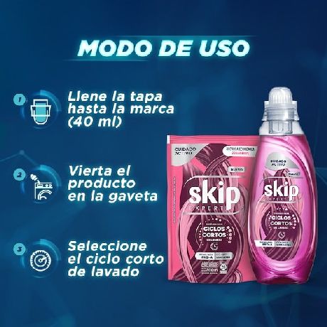 JABÓN LÍQUIDO CONCENTRADO SKIP PARA CICLO CORTO CUIDADO ACTIVO DOYPACK X 800 ML.