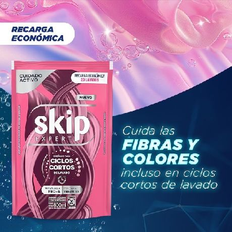 JABÓN LÍQUIDO CONCENTRADO SKIP PARA CICLO CORTO CUIDADO ACTIVO DOYPACK X 800 ML.