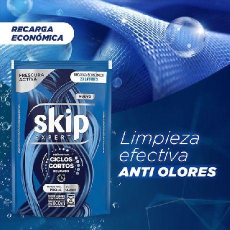 JABÓN LÍQUIDO CONCENTRADO SKIP PARA CICLO CORTO FRESCURA ACTIVA DOYPACK X 800 ML.