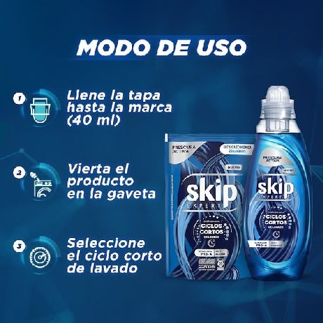 JABÓN LÍQUIDO CONCENTRADO SKIP PARA CICLO CORTO FRESCURA ACTIVA DOYPACK X 800 ML.