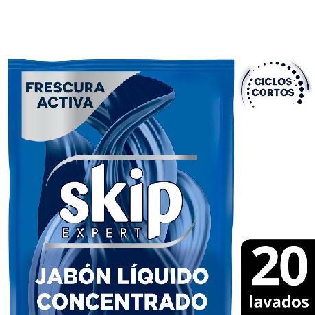JABÓN LÍQUIDO CONCENTRADO SKIP PARA CICLO CORTO FRESCURA ACTIVA DOYPACK X 800 ML.