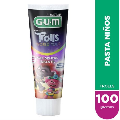 CREMA DENTAL G.U.M® TROLLS™ PARA NIÑOS SABOR BUBBLE GUM X 100 GR.