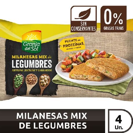MILANESAS GRANJA DEL SOL  LEGUMBRES ROCIADAS  X 330 GR.