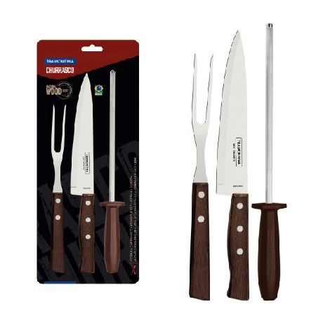 SET ASADO TRAMONTINA TRADICIONAL TRINCHANTE X 3 PZAS. - ART. 22299/055