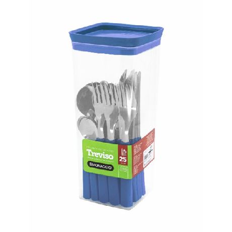 JUEGO CUBIERTOS X 24 TREVISO AZUL DE MESA EN POTE CON TAPA