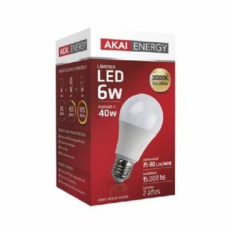 LAMPARA AKAI BULBO A60 CLASSIC 6W E27 3000K CALIDA X UN-ART 3120