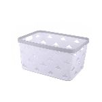 CANASTO RECT. SIMIL CUERO TRENZADO BLANCO C/BORDE GRIS 26X19X14 CM. - ART. B4901